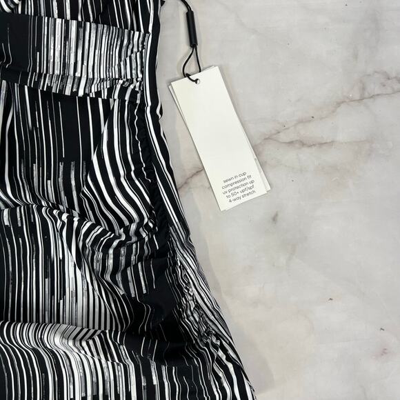 Calvin Klein Twist Front Tankini Top Black White Striped Size S Slimming New - Picture 3 of 7